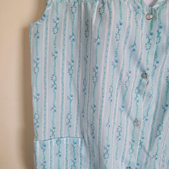 Vintage Moon Dance sleeveless blue floral smocked house shirt size  M - Picture 3 of 5